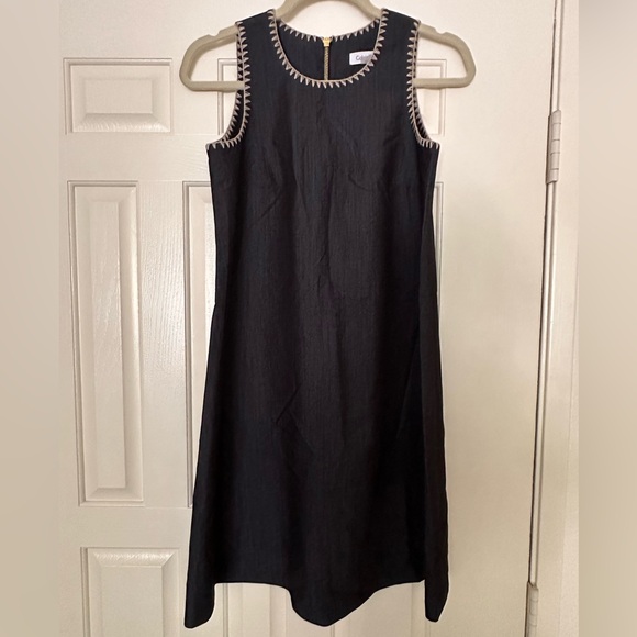 Calvin Klein Denim Shift Dress with Crochet Trim – Size 2 (New Without Tags) - Picture 1 of 3